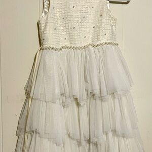 Elegant White Kids Dress with Pearl Accents